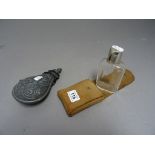 Pewter Shot Flask together with a Gentleman's Glass Flask in Leather Pouch