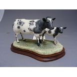 Border Fine Arts - B0590 Belgian Blue Cow/Calf on wood base with certificate