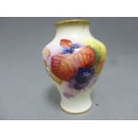 A small Royal Worcester porcelain vase; in the Autumn berry pattern; signed and painted by M.