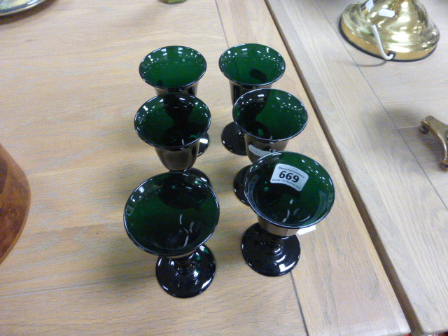 Set of Six 19th century Green Glass Wine Glasses