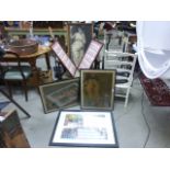 Small collection of prints and pictures to include portrait of a girl on swing signed JW Lee