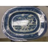 A 19th century blue and white platter, Phillip's Longport and two other platters