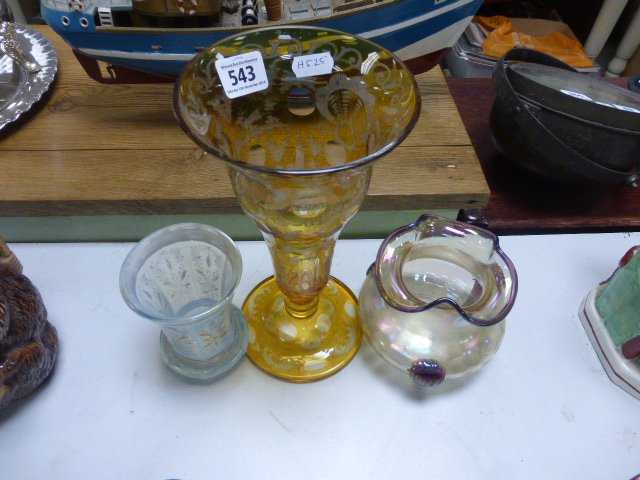 Bohemian Amber Cut Glass Vase together with Art Nouveau Glass Vase and a Vaseline Glass Vase