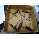 Collection of Eight Antique Corkscrews plus a Bottle Opener