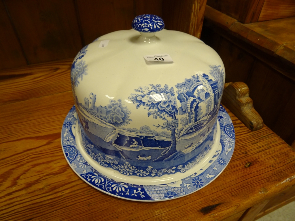 A modern Spode blue and white cheese dome, in the "Italian" design