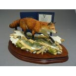 Border Fine Arts - B0225 Keeping his feet dry of a fox 978/2500 on wooden base with certificate