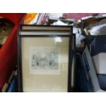 Quantity of Framed and Glazed Black and White Etchings some signed