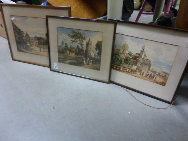 Pair of 19C Continental watercolours of country life along with another watercolour