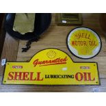 Two vintage style reproduction Shell Oil cast signs to include Motor Oil and Lubricating Oil