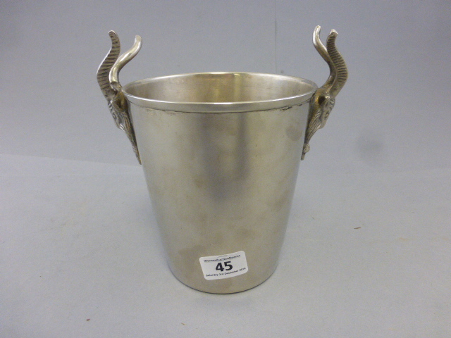 White Metal Ice Bucket with Stag Head Handles