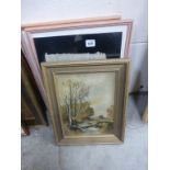 Two Chinese paintings on silk, along with three other prints