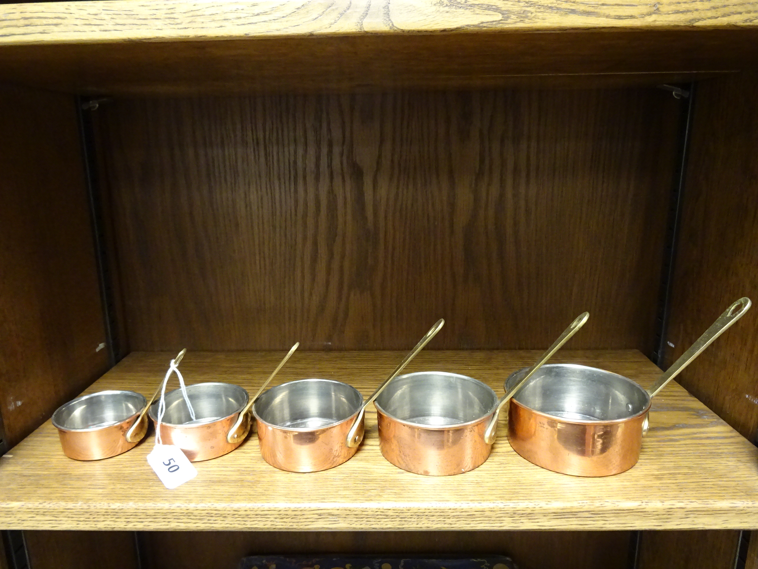 Set of Five Copper Small Graduating Saucepans