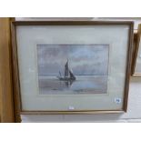 Denis Duhlen, a framed watercolour, sailboat off an English coastline, signed