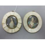 Two early 20th Century portrait miniatures, each of a female in an oval frame ivory panel frame