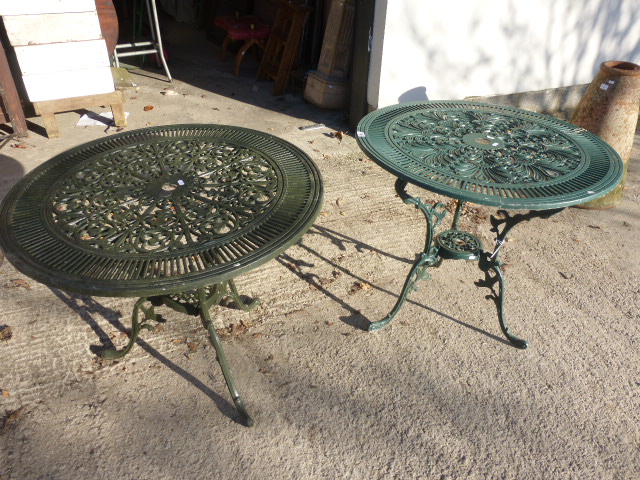 Two metal garden tables