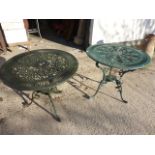 Two metal garden tables