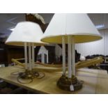 Pair of Contemporary Three White Column and Gilt Table Lamps with Shades