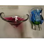 Two pieces of coloured art glass