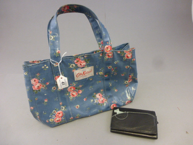 Cath Kidston Oil Skin Blue and Rose Patterned Handbag plus a Radley Purse