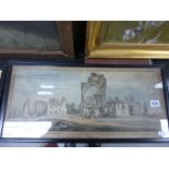 An 18th century watercolour entitled " A view of Jervaulx abbey on Yorkshire", along with pen and