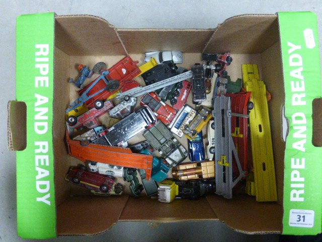 Box of assorted play worn cars