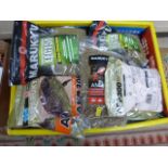 Crate containing various Marukyu ground baits and others