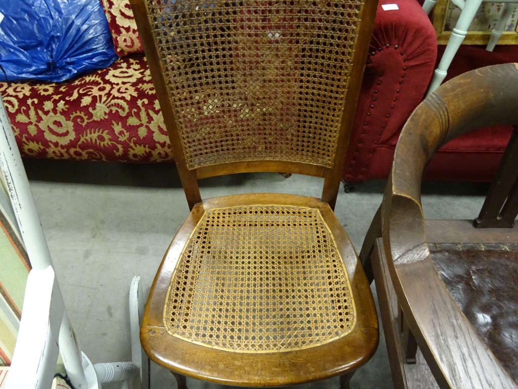 Walnut Chair with Bergere Seat and Back and a Walnut Dressing Table Stool with Cabriole Legs