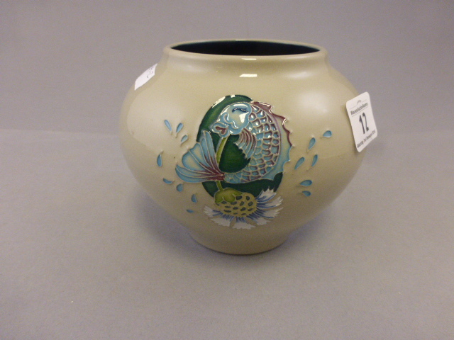 Moorcroft squat vase with fish and flower
