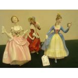 3 x Royal Doulton figurines, Ballard Seller, HN2208, Christmas Morn, HN1992, and Leading Lady,