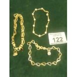 3 x Ladies 9ct gold bracelets including Bi-coloured version some stones total weight 19 grams