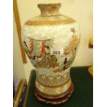 Antique style large Oriental vase on hardwood stand, decorated with Warriors,