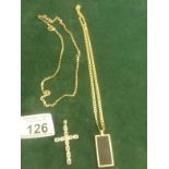 9ct gold Ladies pendant necklace and a similar 9ct gold necklace set with crystal glass cross,