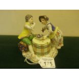 19th early 20 th Century Meissen, Grape Eaters, Young Boy seated on basket of grapes eating them,