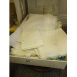 Box containing various lace, linen and doilies,