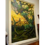 Stunning large oil painting on board signed Dennis Robert Hussey, a picture depicting a Tropical