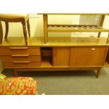 1970's teal retro style sideboard 2'6 high x 6'6 long comprising a cluster of 3 short drawers and