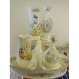 Aynsley, pattern Summerset a collection of items including 4 x vases, a cake stand and a basket,
