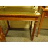 Regency period mahogany writing desk with a single flat drawer to the front on turned supports, 3'