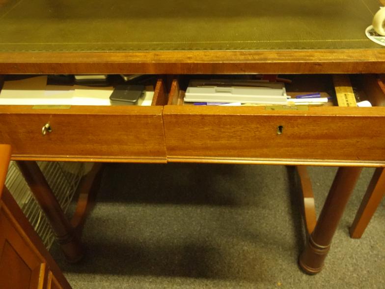 Regency period mahogany writing desk with a single flat drawer to the front on turned supports, 3' - Image 2 of 2