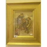 Gilt f/g watercolour Fishermen on deck in a rough sea in gilt frame, image size 10" x 12"