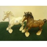 2 x Beswick Shire Horses, 1 Grey and 1 Brown, each one 8.5" tall