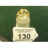 Ladies 18ct gold ring set with Sapphire and 2 diamond chips, 3.6 grams