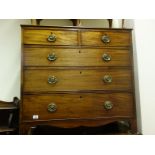 Regency chest of 2 short and 3 graduating long drawers with a shaped apron, mahogany