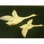 2 x flying Birds by Shorter & Son, hand painted circa Art Deco both of Swans, 1 x 14" long 1 x 9"
