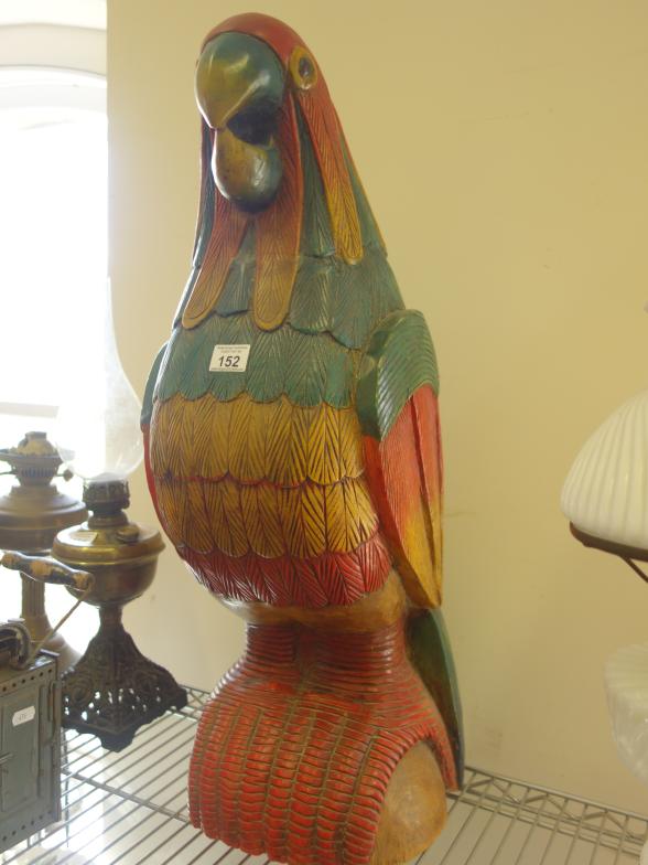 Carved decorative figurine of a Parrott, 3' tall in the antique style