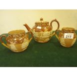 Royal Doulton Harvest ware, tea set comprising tea pot, cream jug and sugar basin, each one terra