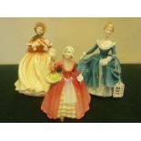 3 x Royal Doulton Lady figurines, Jasmine HN3481, Janet HN1927, and Autumn from the Pretty Ladies