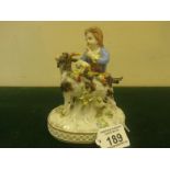 19th early 20 th Century Meissen group Goat and Boy on an oval base 5.3/4" tall minor damage