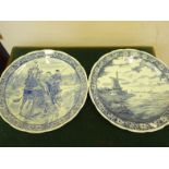 Delft chargers, makers Boch pattern depicting Windmill and 1 other similar Delft design of Horse and