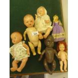 6 x assorted Vintage Dolls including 2 x War Time plastic head Dolls with Triangular makers mark